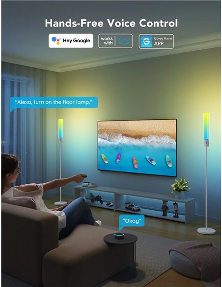 Торшер GOVEE RGBICW Cylinder Floor Lamp, Wi-Fi + BT, Multicolor + Extra White LEDs