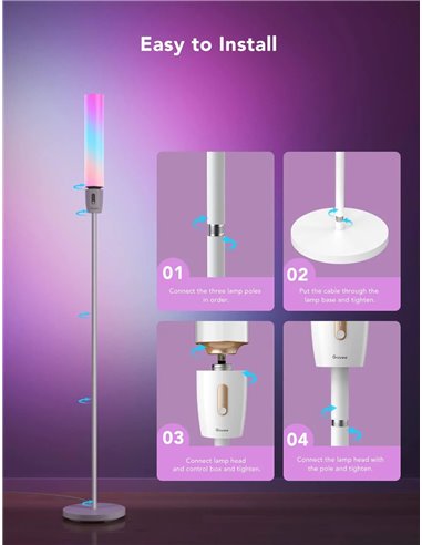 lampa de podea GOVEE RGBICW Cylinder Floor Lamp, Wi-Fi + BT, Multicolor + Extra White LEDs