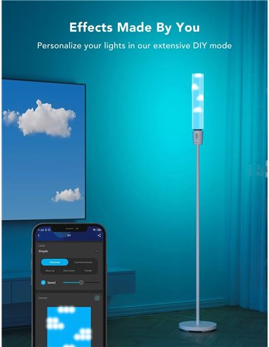 lampa de podea GOVEE RGBICW Cylinder Floor Lamp, Wi-Fi + BT, Multicolor + Extra White LEDs