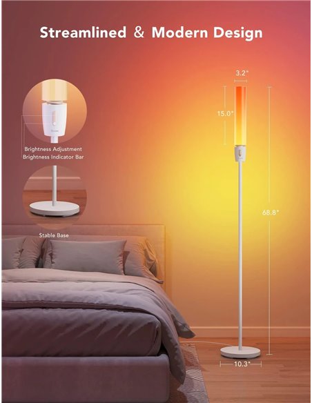 Торшер GOVEE RGBICW Cylinder Floor Lamp, Wi-Fi + BT, Multicolor + Extra White LEDs