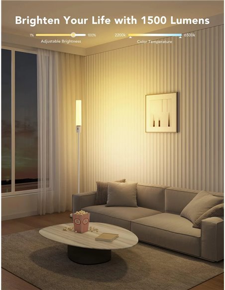 lampa de podea GOVEE RGBICW Cylinder Floor Lamp, Wi-Fi + BT, Multicolor + Extra White LEDs