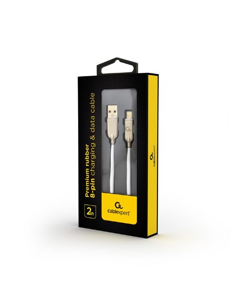 Cablu de incarcare si date premium din cauciuc cu 8 pini Cablexpert CC-USB2R-AMLM-2M-W,  2 m, white