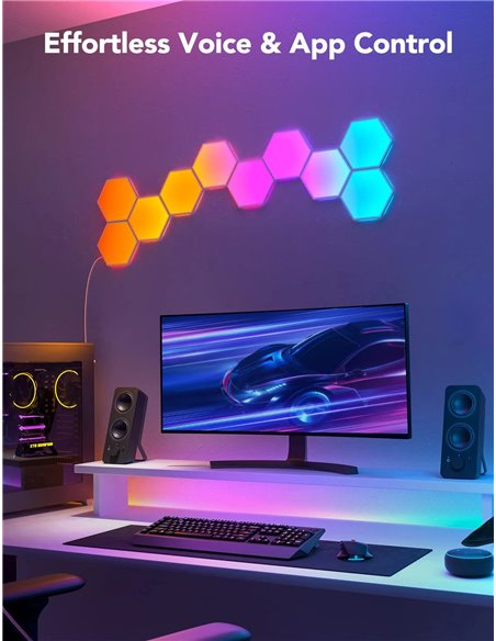 Panouri LED hexagonale GOVEE Glide Hexa Light Panels / 10 Pack / Wi-Fi + BT / Multicolor