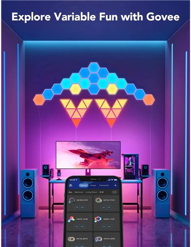Шестиугольные световые панели GOVEE Glide Hexa Light Panels / 10 Pack / Wi-Fi + BT / Multicolor
