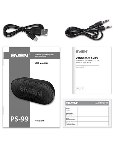 Колонка Портативная SVEN PS-99, Black / 10W / Bluetooth / 1800mA*h