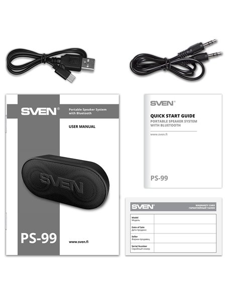 Колонка Портативная SVEN PS-99, Black / 10W / Bluetooth / 1800mA*h