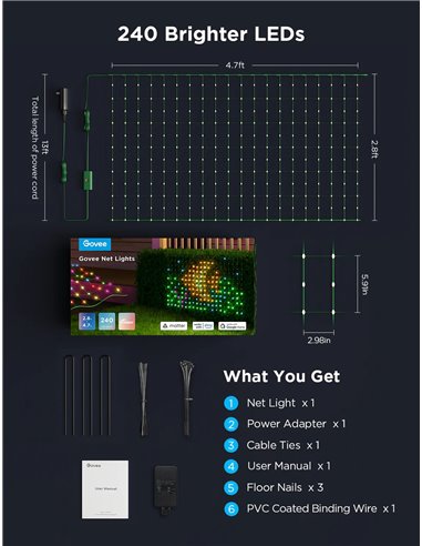 Наружные сетчатые светильники GOVEE RGBIC Net Lights 1.2*1.2m