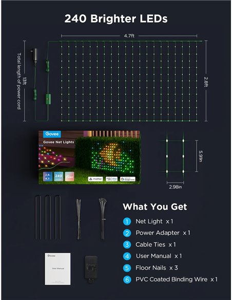 Наружные сетчатые светильники GOVEE RGBIC Net Lights 1.2*1.2m