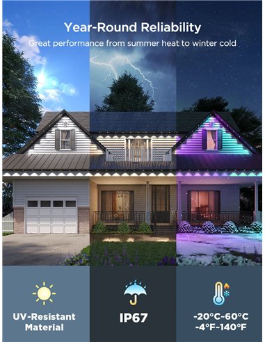 Lumini de exterior GOVEE RGBICW Permanent Outdoor Lights 2 30M, 72 Lights