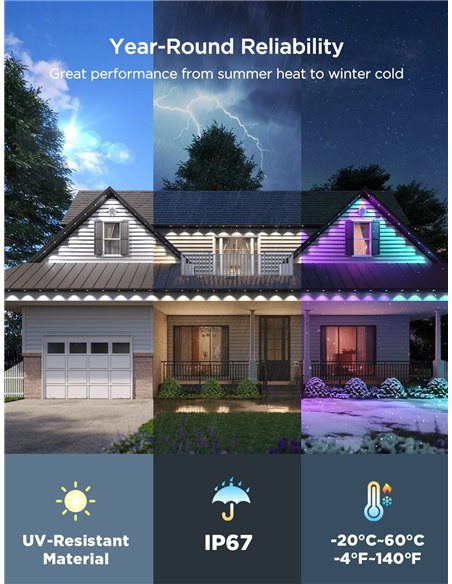 Lumini de exterior GOVEE RGBICW Permanent Outdoor Lights 2 30M, 72 Lights