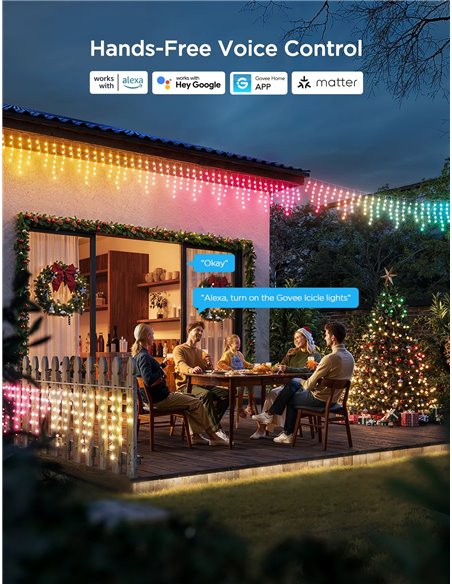 Luminite sub forma de turturi de exterior GOVEE RGBIC Icicle Ligths 10M