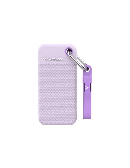 2TB SSD Portabil Verbatim Pocket, Purple with 2 Rubber Sleeves (White & Purple),1000 MB/s
