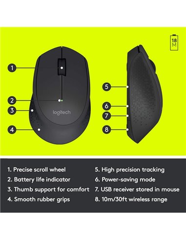 Беcпроводная мышь Logitech M330 Silent Plus, Чёрный