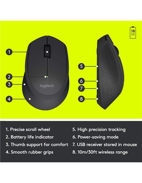 Беcпроводная мышь Logitech M330 Silent Plus, Чёрный