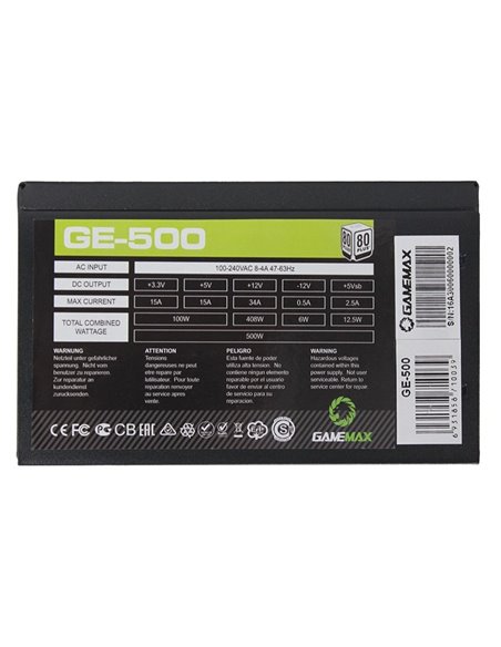 Блок питания для компьютеров Gamemax GE-500, 500Вт, ATX, Немодульный
