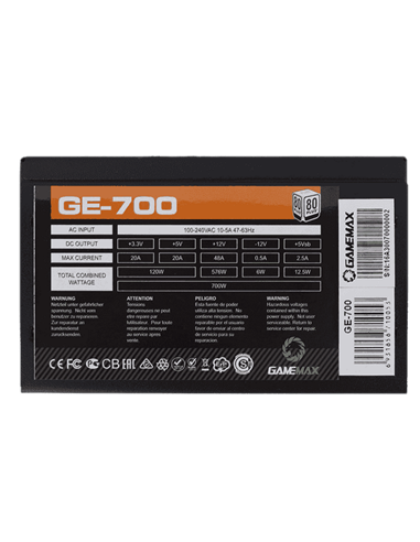 Блок питания для компьютеров Gamemax GE-700, 700Вт, ATX, Немодульный