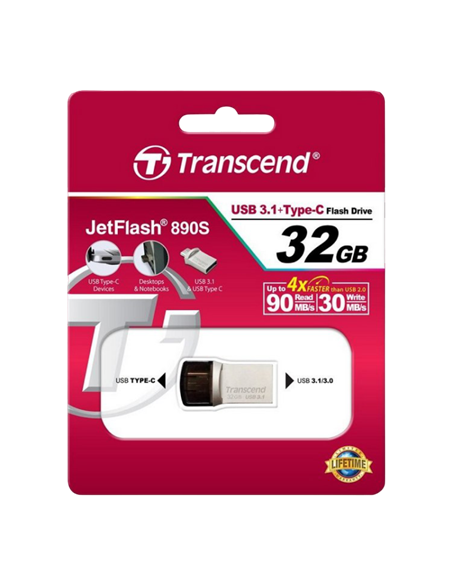 USB Flash накопитель Transcend JetFlash 890, 32Гб, Серебристый
