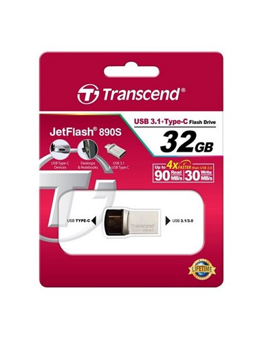 USB Flash накопитель Transcend JetFlash 890, 32Гб, Серебристый