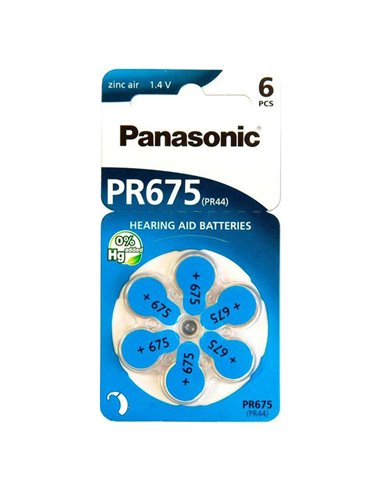 Дисковые батарейки Panasonic PR-675H/6LB, PR675, 605мА·ч, 6шт.