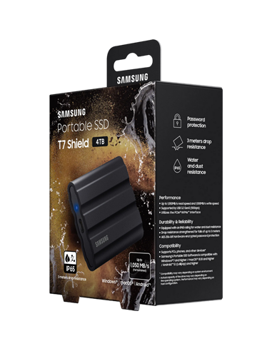 SSD portabil extern Samsung Portable SSD T7 Shield, 4 TB, Negru (MU-PE4T0S/WW)