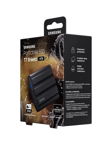 Внешний портативный SSD накопитель Samsung Portable SSD T7 Shield, 4 ТБ, Чёрный (MU-PE4T0S/WW)