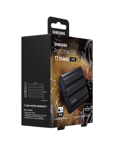 SSD portabil extern Samsung Portable SSD T7 Shield, 4 TB, Negru (MU-PE4T0S/WW)
