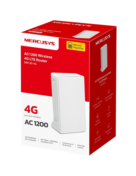 Беспроводной маршрутизатор MERCUSYS MB130-4G, Wi-Fi + 4G LTE, Белый