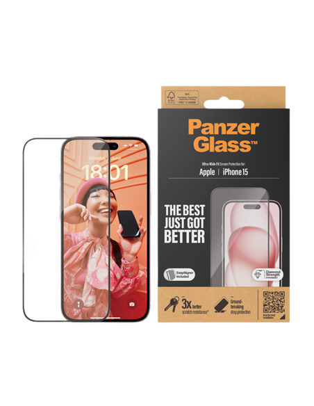 Защитное стекло PanzerGlass iPhone 15 UWF wA, Прозрачный