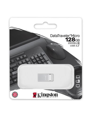 USB Flash накопитель Kingston DataTraveler Micro, 128Гб, Серебристый