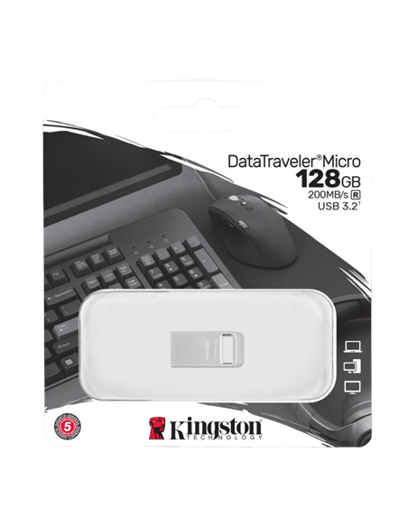 USB Flash накопитель Kingston DataTraveler Micro, 128Гб, Серебристый