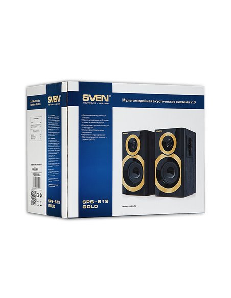 Компьютерные колонки 2.0 SVEN SPS-619, Черный/Золотой