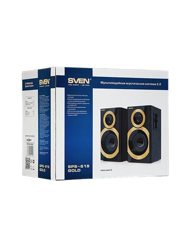Компьютерные колонки 2.0 SVEN SPS-619, Черный/Золотой
