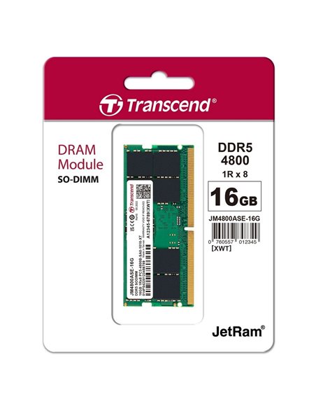 Memorie RAM Transcend JetRam, DDR5 SDRAM, 4800 MHz, 16GB, JM4800ASE-16G