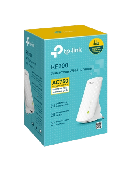 Amplificator de semnal Wi‑Fi TP-LINK RE200, 300 Mbps, 433 Mbps, Alb