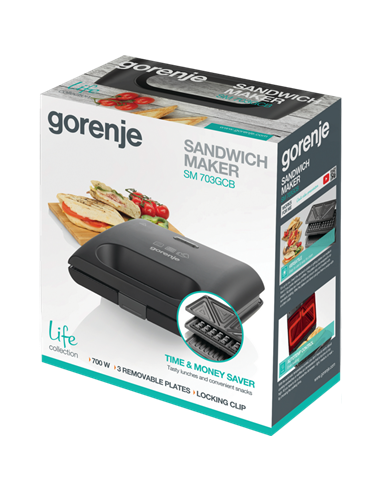 Aparat pentru sandwich multifunctional Gorenje SM703GCB, Negru