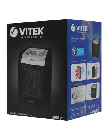 Тепловентилятор VITEK VT-2067, 1800Вт, Чёрный | Серебристый