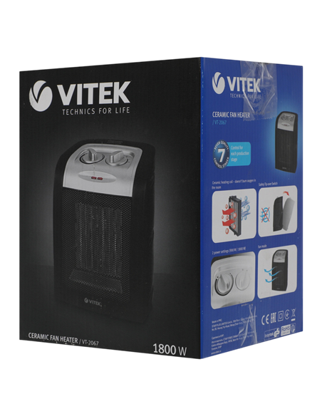 Тепловентилятор VITEK VT-2067, 1800Вт, Чёрный | Серебристый