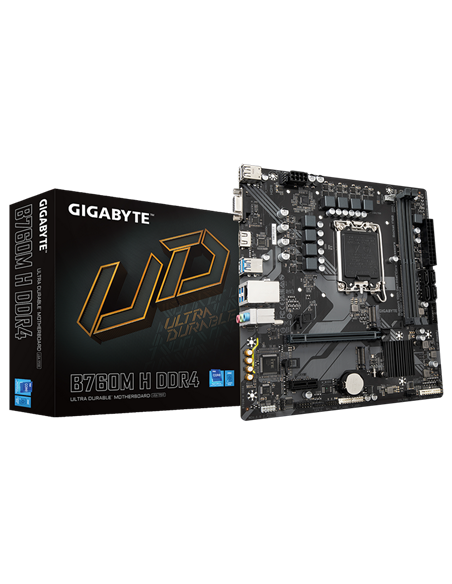 Материнская плата Gigabyte B760M H DDR4, LGA1700, Intel B760, Micro-ATX