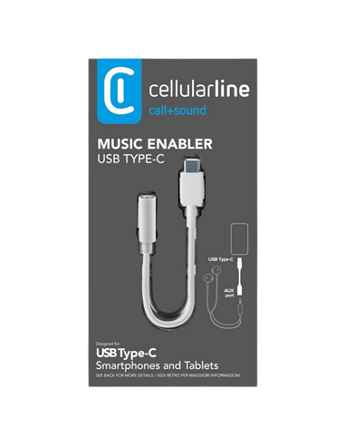 Audio Adaptor Cellularline Music Enabler Type-C, 3.5 mm/USB Type-C, 0,15m, Alb