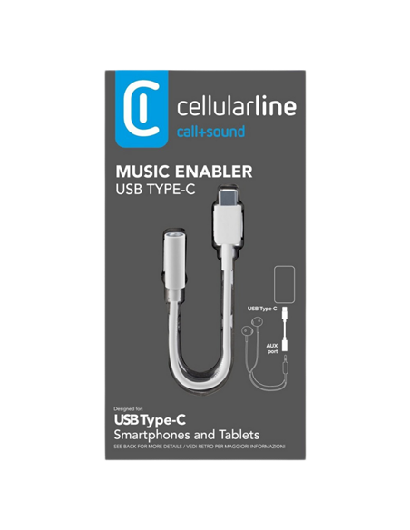 Audio Adaptor Cellularline Music Enabler Type-C, 3.5 mm/USB Type-C, 0,15m, Alb
