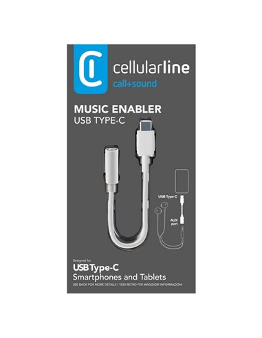 Audio Adaptor Cellularline Music Enabler Type-C, 3.5 mm/USB Type-C, 0,15m, Alb
