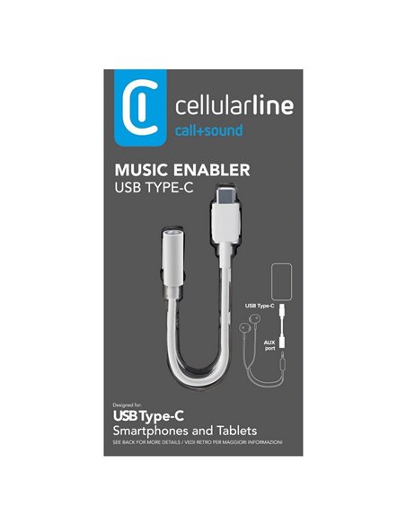Аудио адаптер Cellularline Music Enabler Type-C, 3.5 мм/USB Type-C, 0,15м, Белый