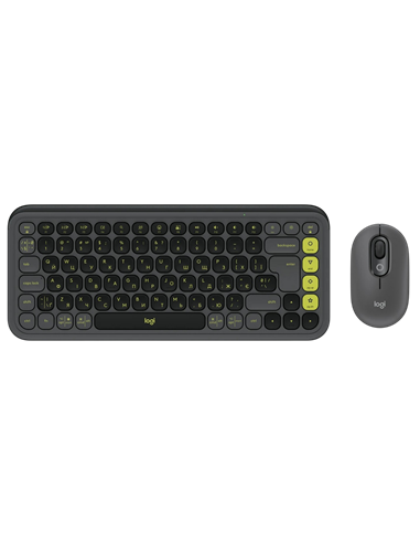 Клавиатура и мышь Logitech POP ICON Combo, Беспроводное, Графит | Зеленый