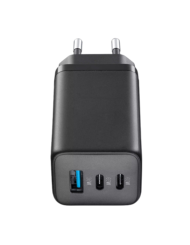 Încărcător Cellularline Wall Charger GAN, 3 Ports, 65W, Negru