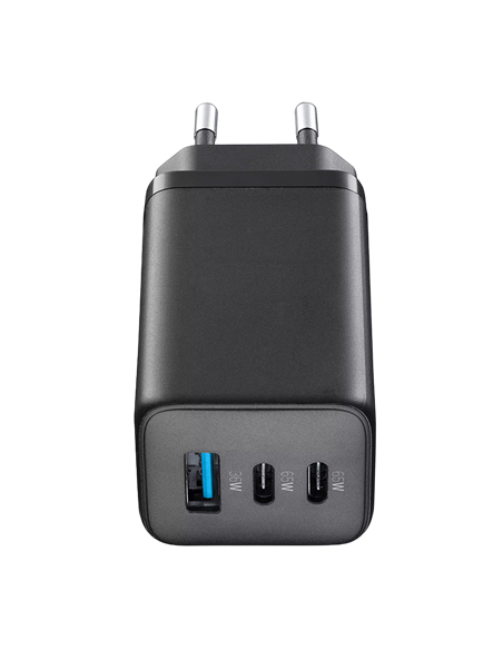 Încărcător Cellularline Wall Charger GAN, 3 Ports, 65W, Negru