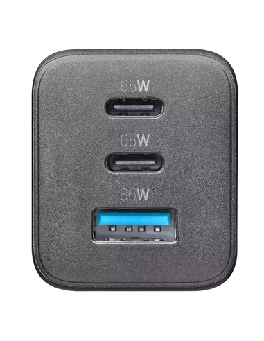 Încărcător Cellularline Wall Charger GAN, 3 Ports, 65W, Negru