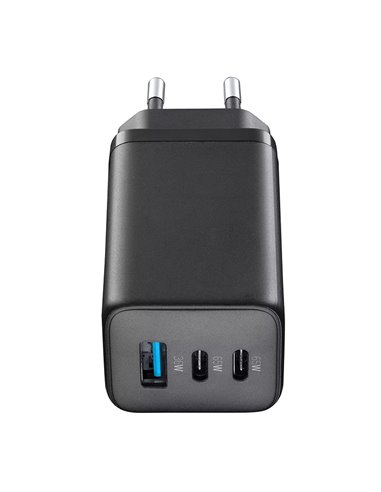 Încărcător Cellularline Wall Charger GAN, 3 Ports, 65W, Negru