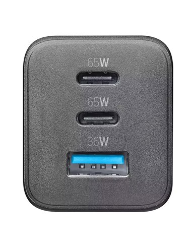 Încărcător Cellularline Wall Charger GAN, 3 Ports, 65W, Negru