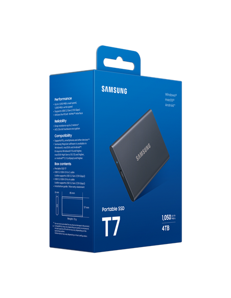 SSD portabil extern Samsung T7, 4 TB, Titan Gray (MU-PC4T0T/WW)