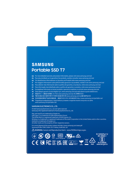 SSD portabil extern Samsung T7, 4 TB, Titan Gray (MU-PC4T0T/WW)